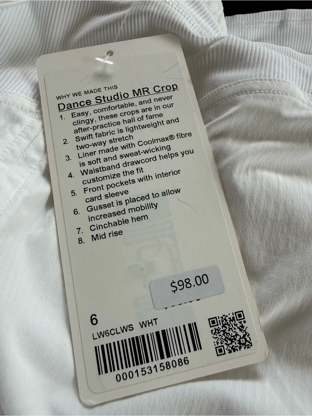 Lululemon Dance Studio Mid-Rise White Cropped Pant Size 6